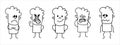 Vector illustration in doodle style. set of simple linear characters, people with different emotions, moods. fear, anger, joy, dis